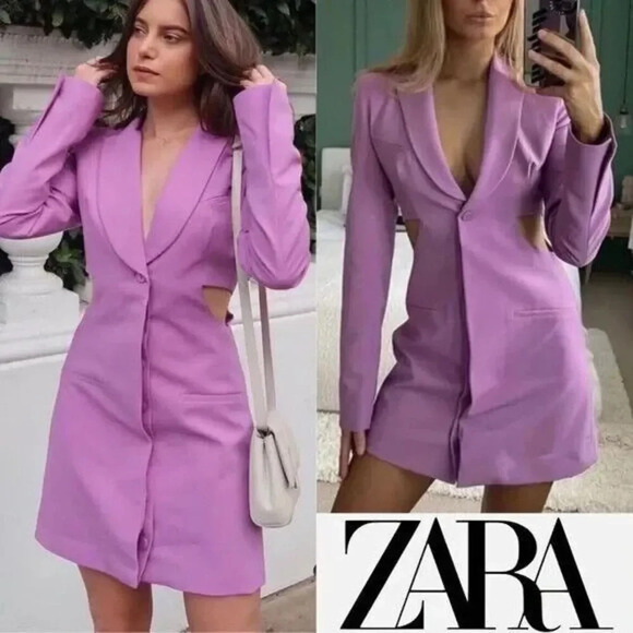 Zara Dresses & Skirts - Zara Cut Out Blazer Dress Size Small Lilac/Purple Long Sleeve Bloggers Favorite